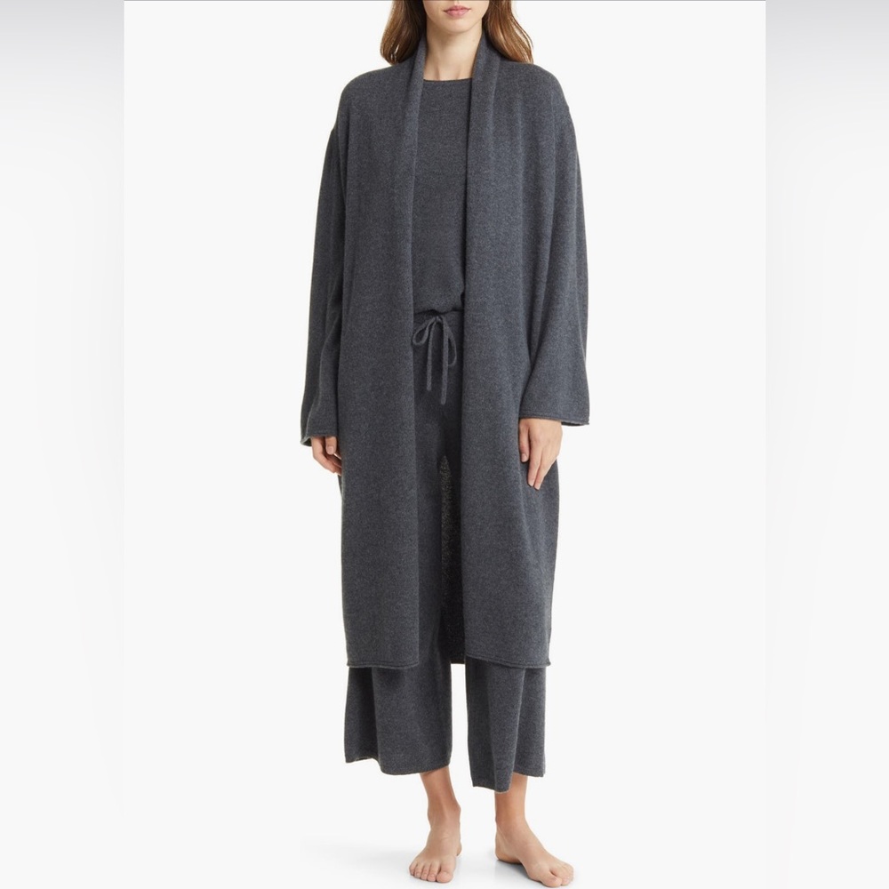 Nordstrom cashmere lounge cardigan, M, dark grey, damaged with pea sized hole